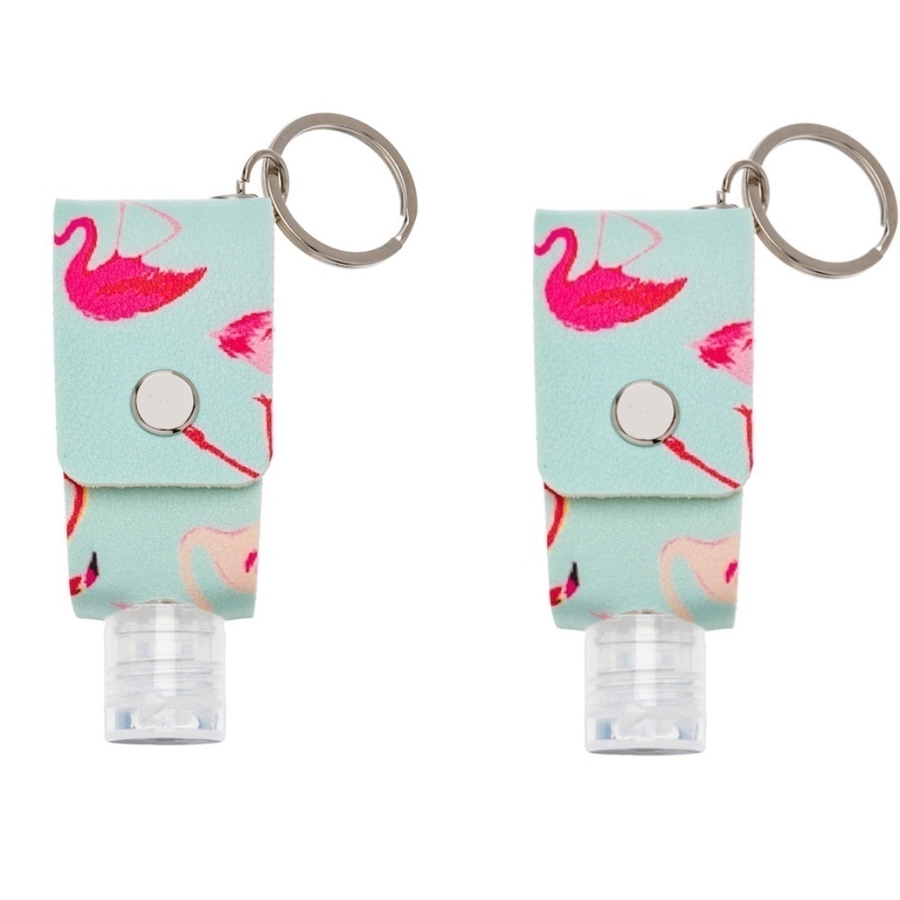 NWT Flamingo Keychain Bottle Set – Refillable 30ml Holders for Sanitizer, Sunscr